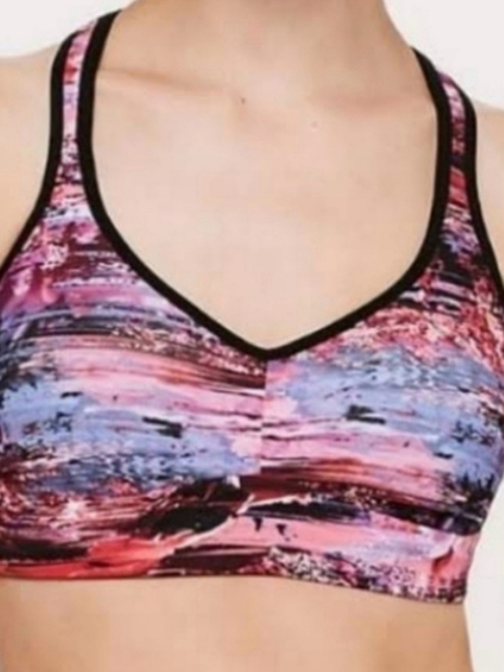lululemon athletica Pink & Blue Abstract Print Sports Bra with Black Trim